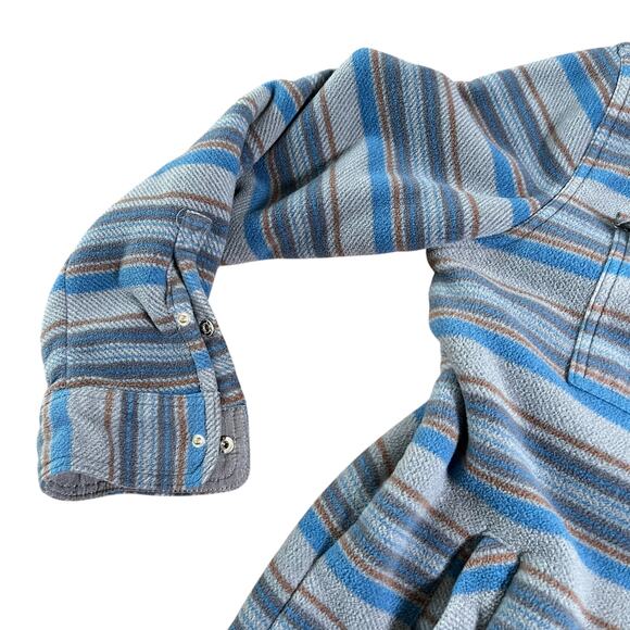 Voyager Mens Sherpa Shirt Jacket Gray Blue Striped Polar Fleece Lined Size Large - Picture 3 of 10